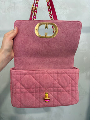 Dior Pink Denim Macrocannage Medium Caro Bag