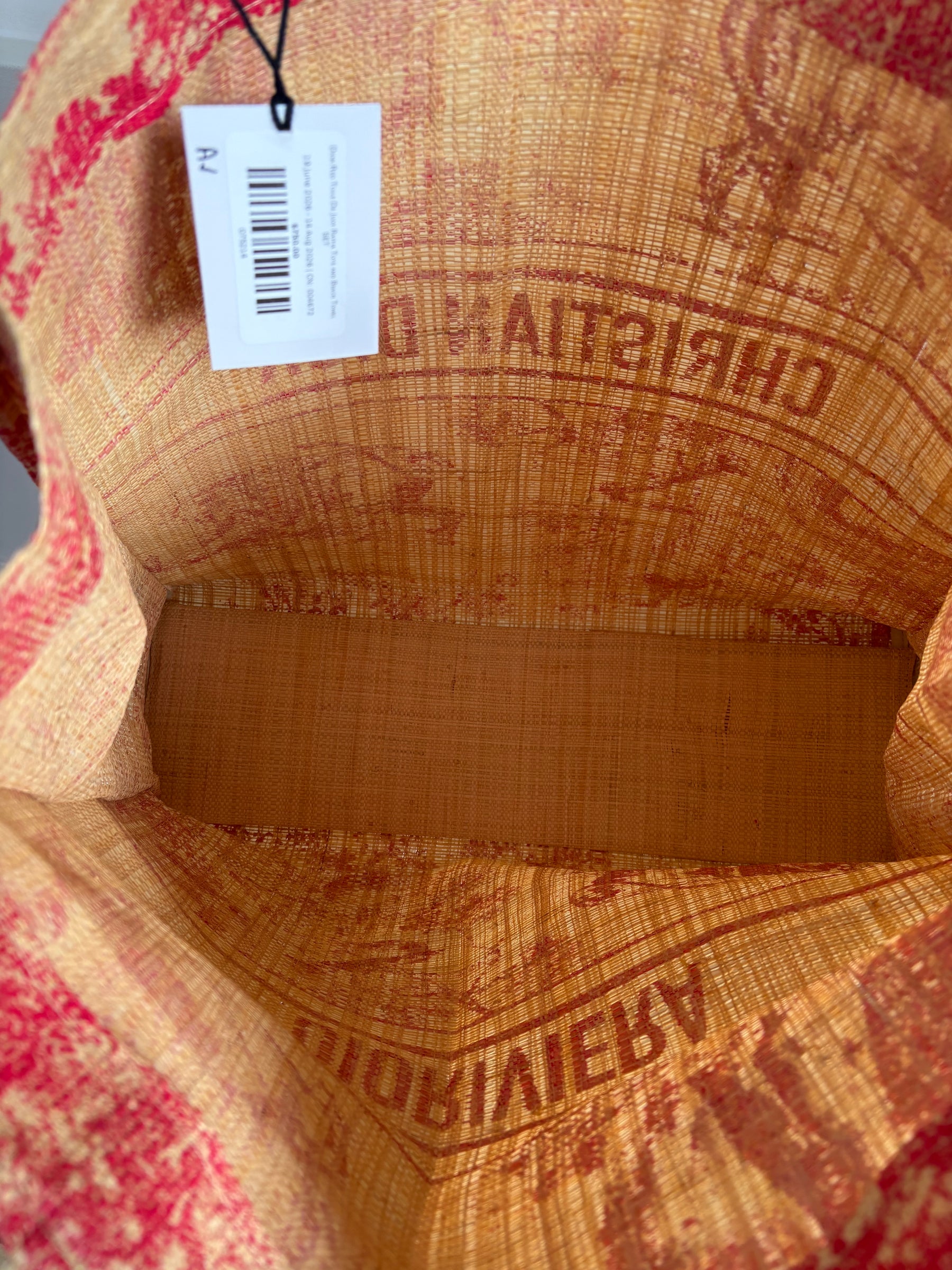 Dior Red Toile De Juoy Raffia Tote and Beach Towel SET