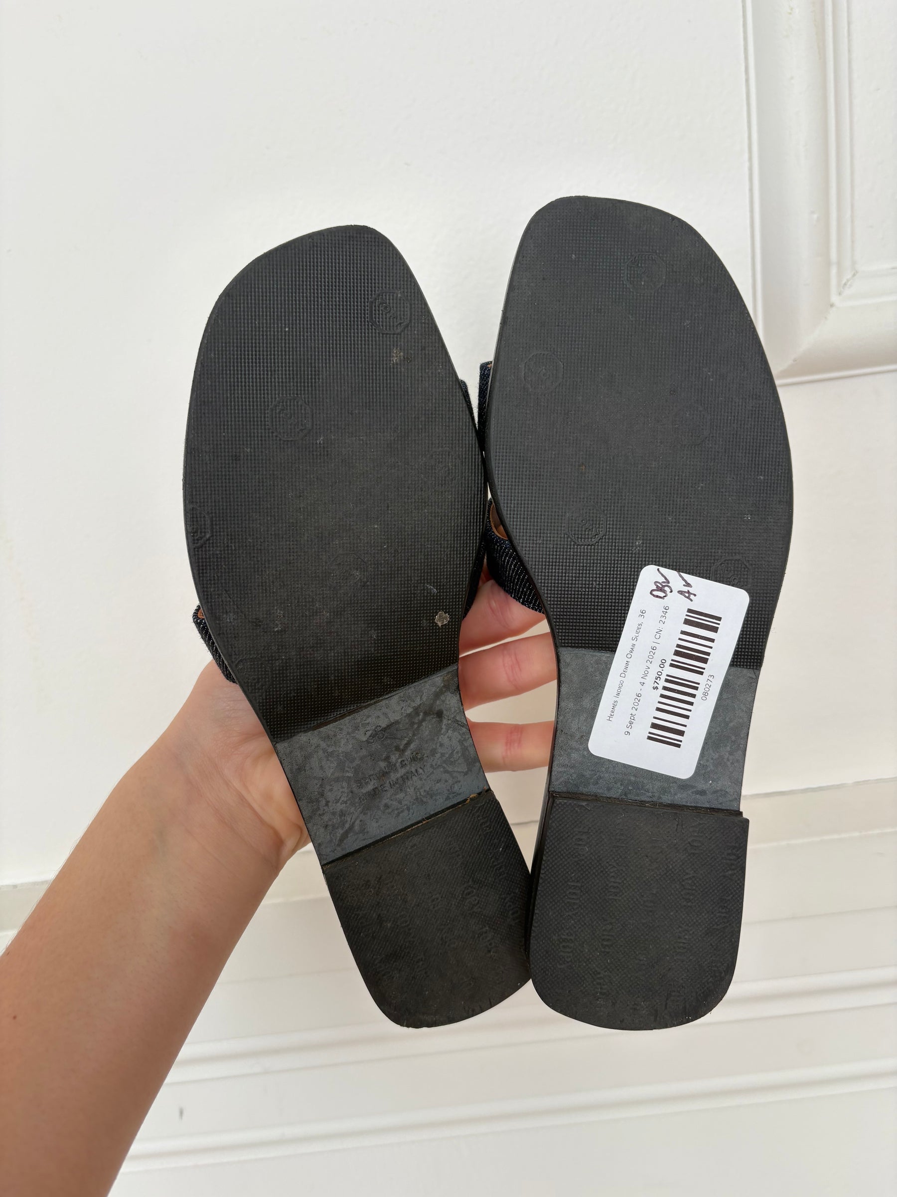 Hermès Indigo Denim Oran Slides, 36