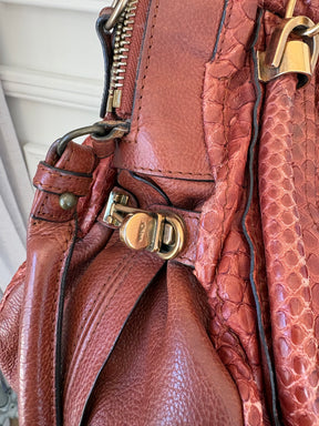 Chloé Chestnut Python and Leather Paraty Tote Bag