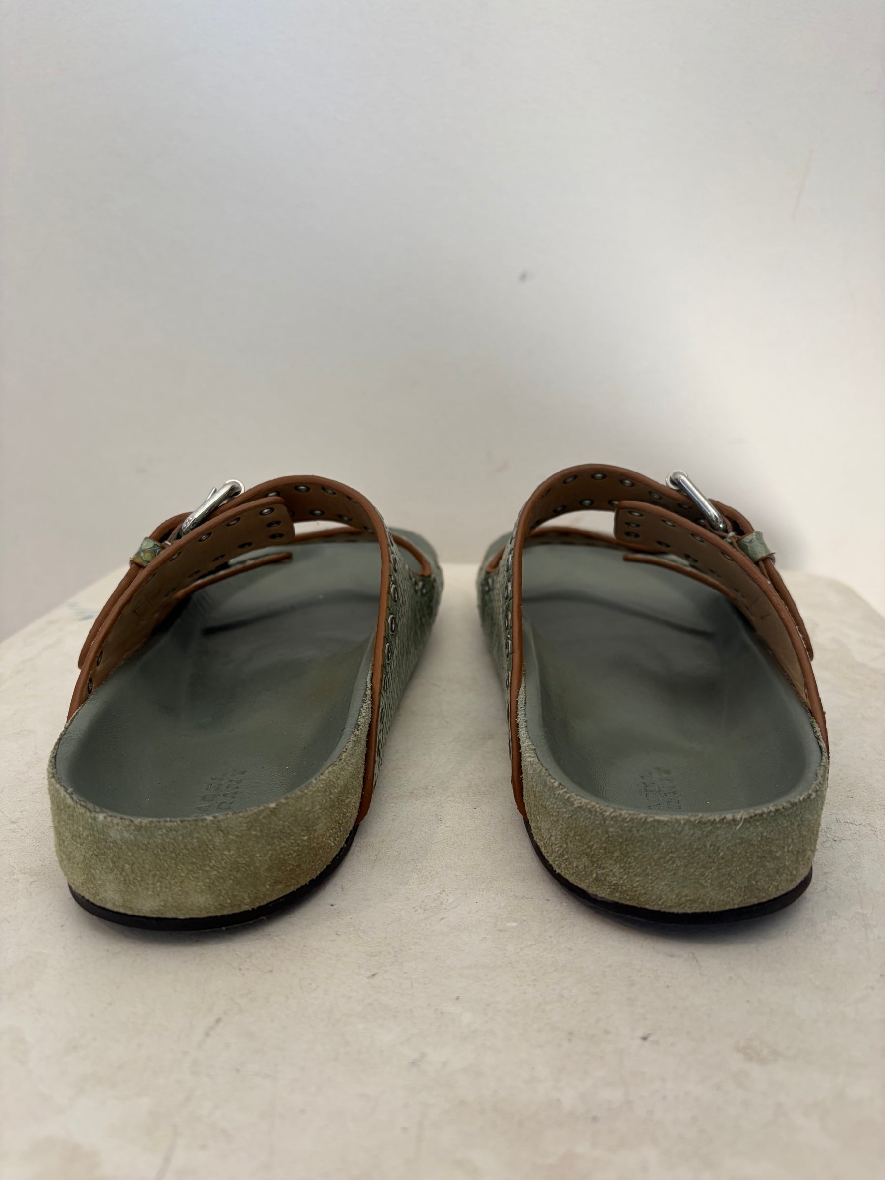 Isabel Marant Sage Python Embosses Leather Rivet Slides, 38