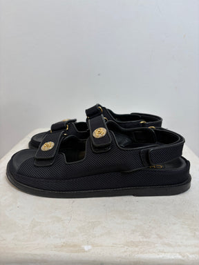 Chanel Black Grosgrain Dad Sandals Gold Hardware, 39 C