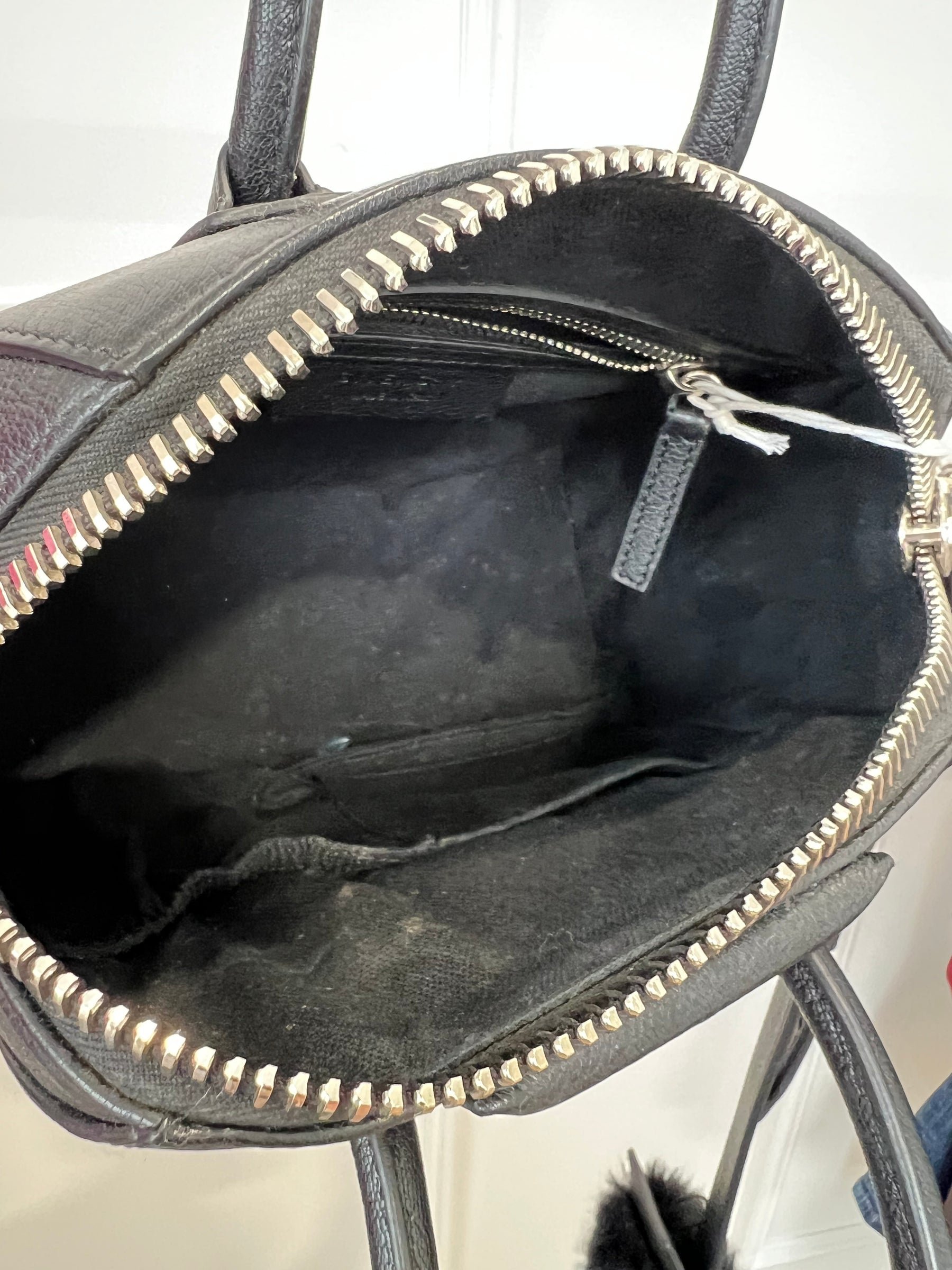 Givenchy Black Leather Mini Antigona with Faux Fur Logo Strap