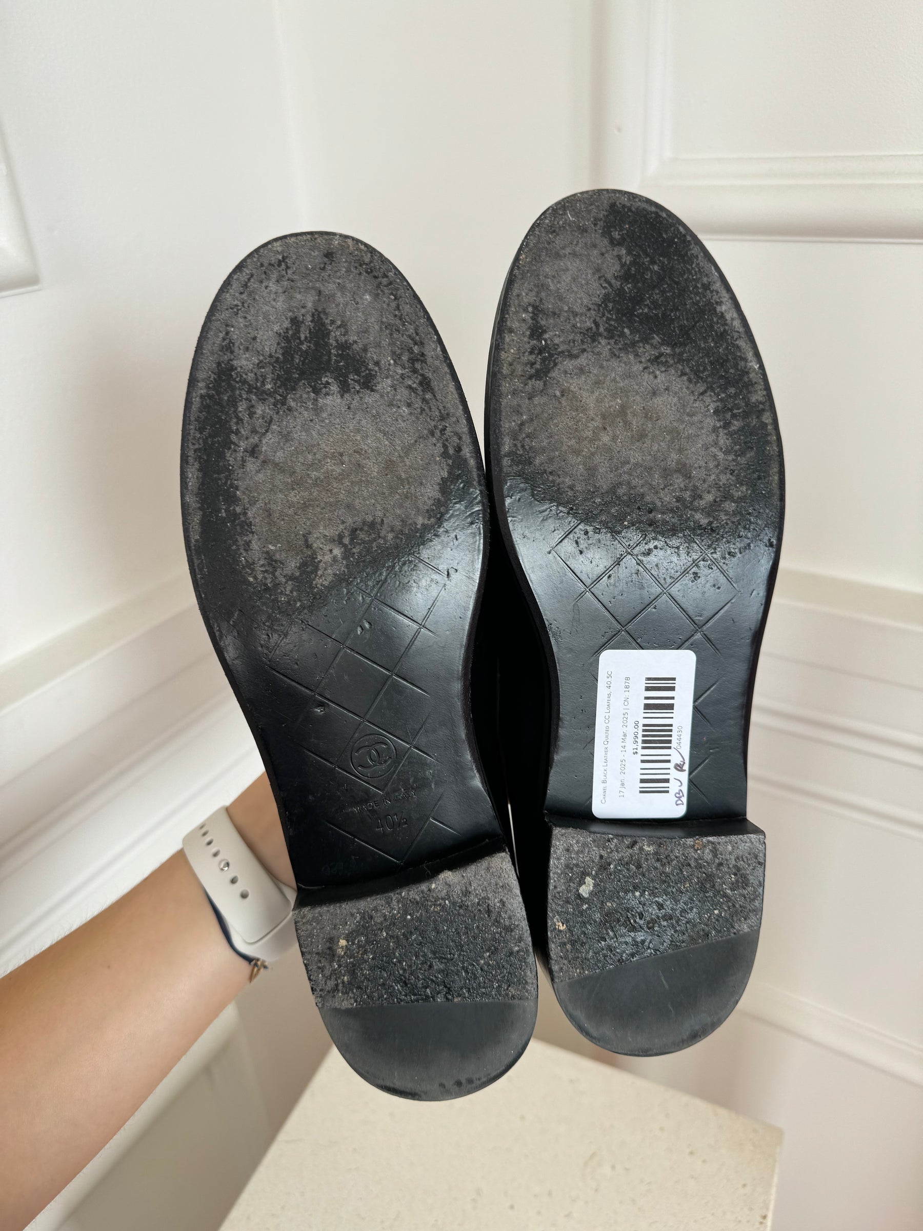 Chanel Black Leather Quilted CC Loafers, 40.5C