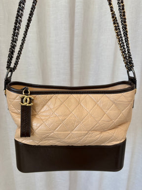 Chanel Brown and Beige Quilted Leather Gabrielle Bag