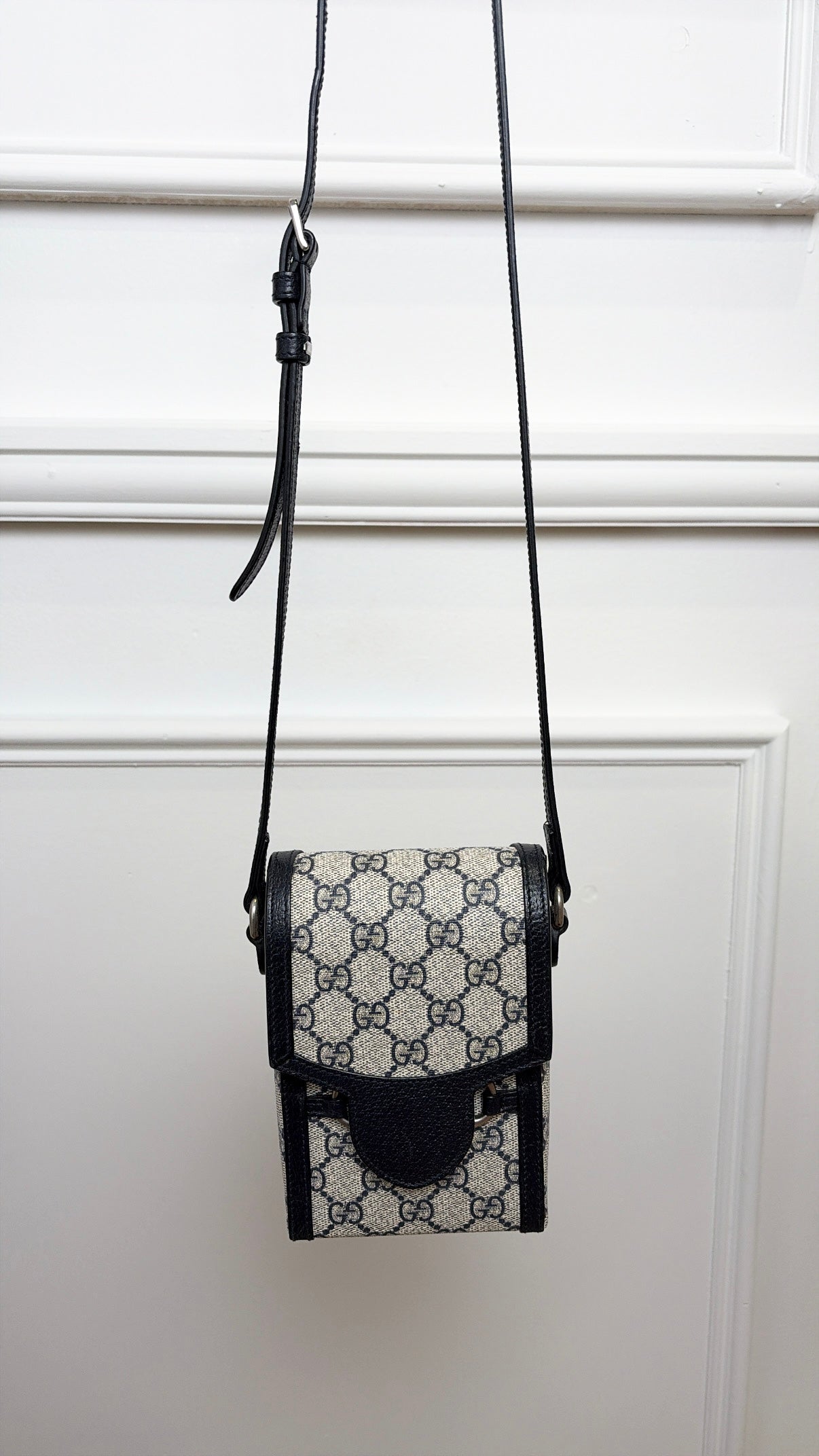 Gucci Beige Navy Canvas Mini Horsebit Cross Body Bag