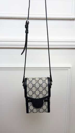 Gucci Beige Navy Canvas Mini Horsebit Cross Body Bag