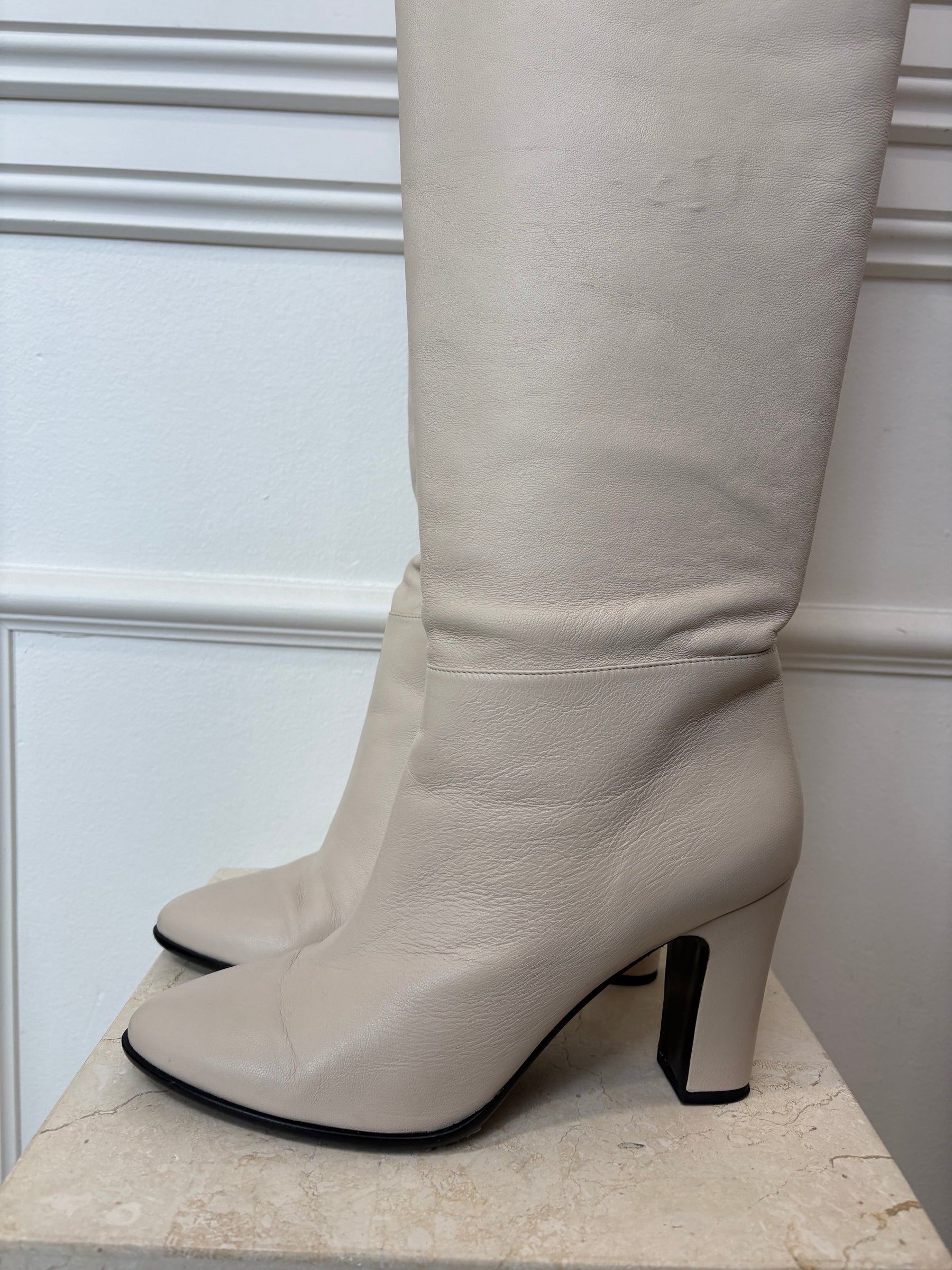 Scanlan Theodore Stone Leather Thigh High Boots, 41