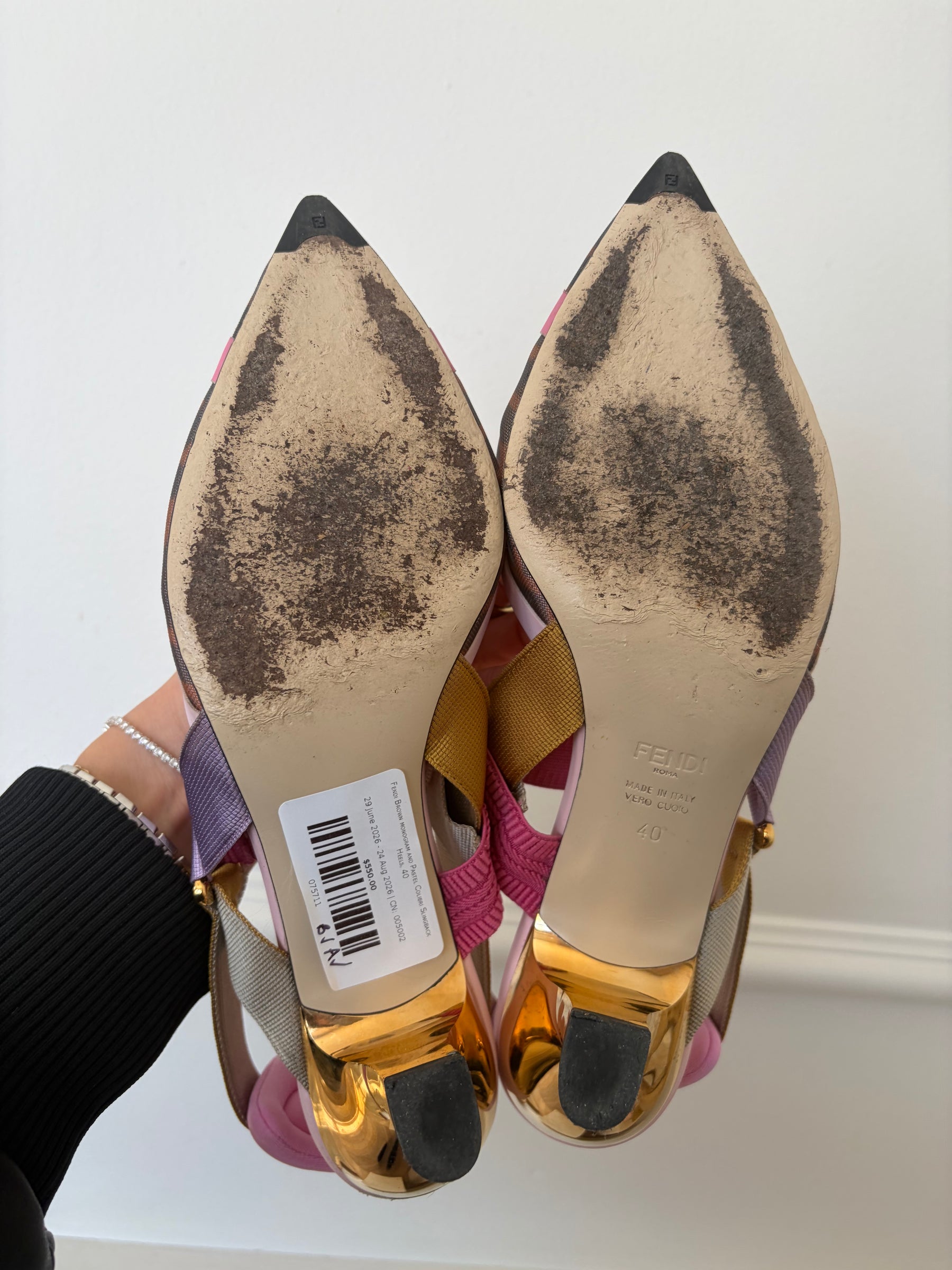 Fendi Brown monogram and Pastel Colibri Slingback Heels, 40