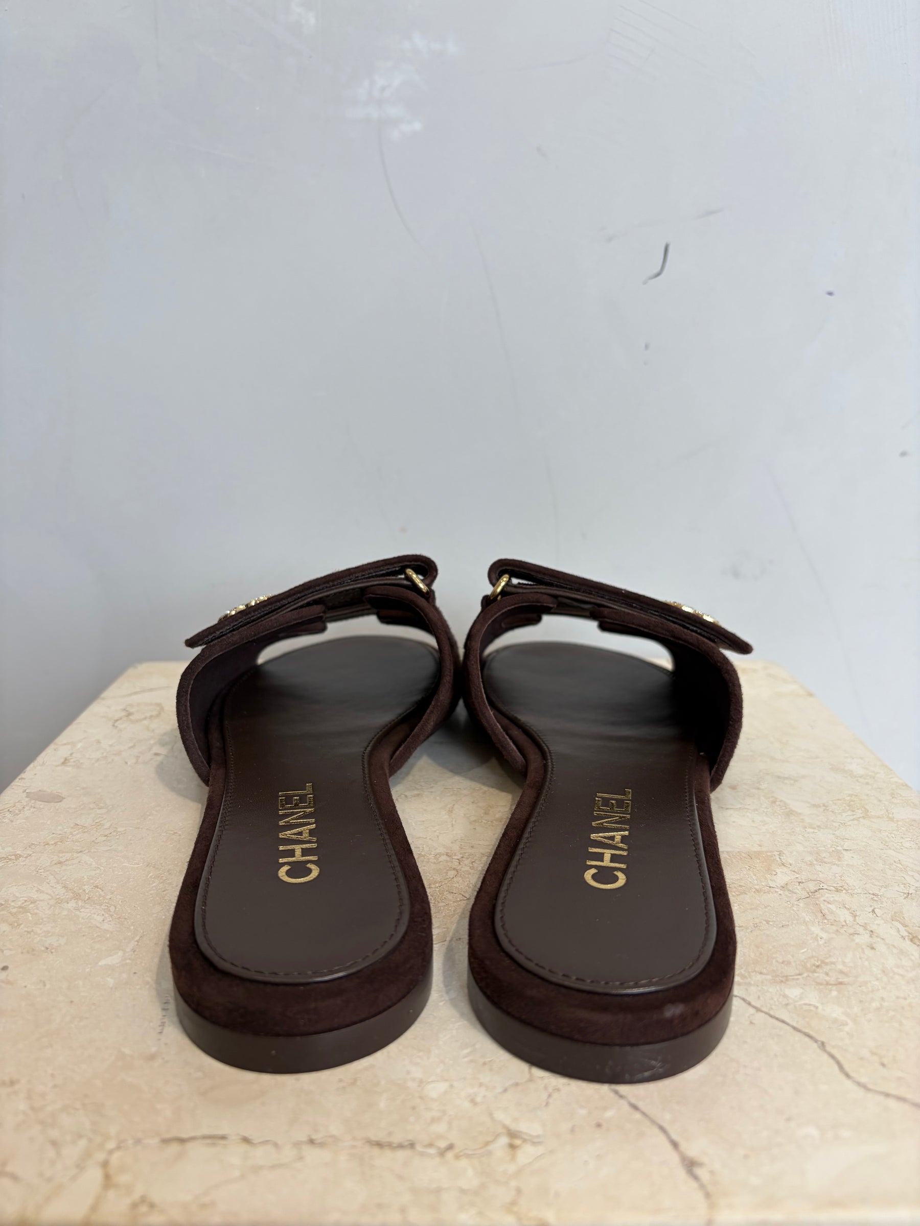 Chanel Brown Suede CC City Sandal, 39