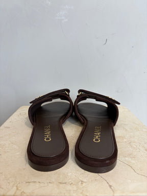 Chanel Brown Suede CC City Sandal, 39