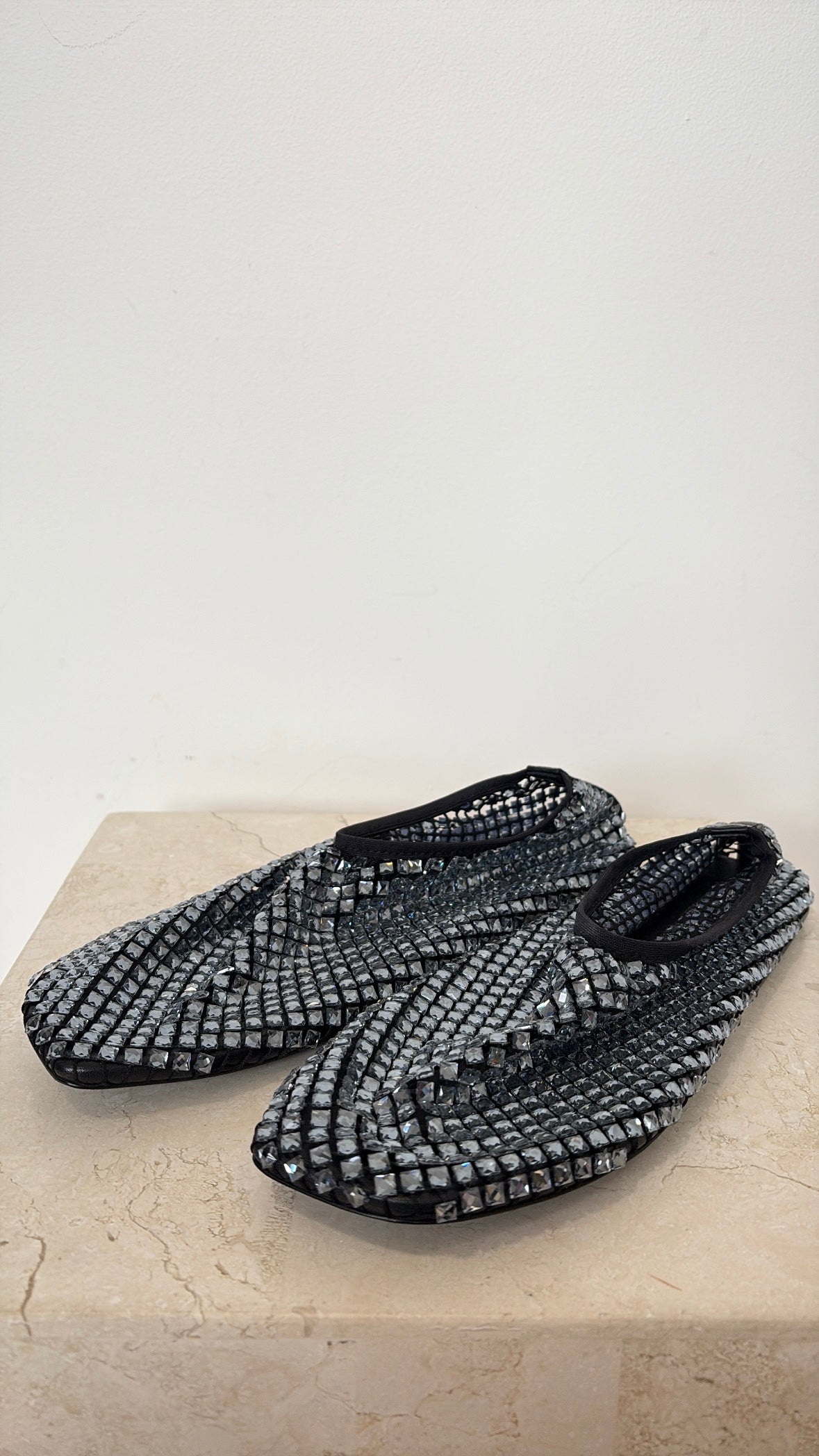 Christopher Esber Black and Blue Crystal Bezelled Flat, 40