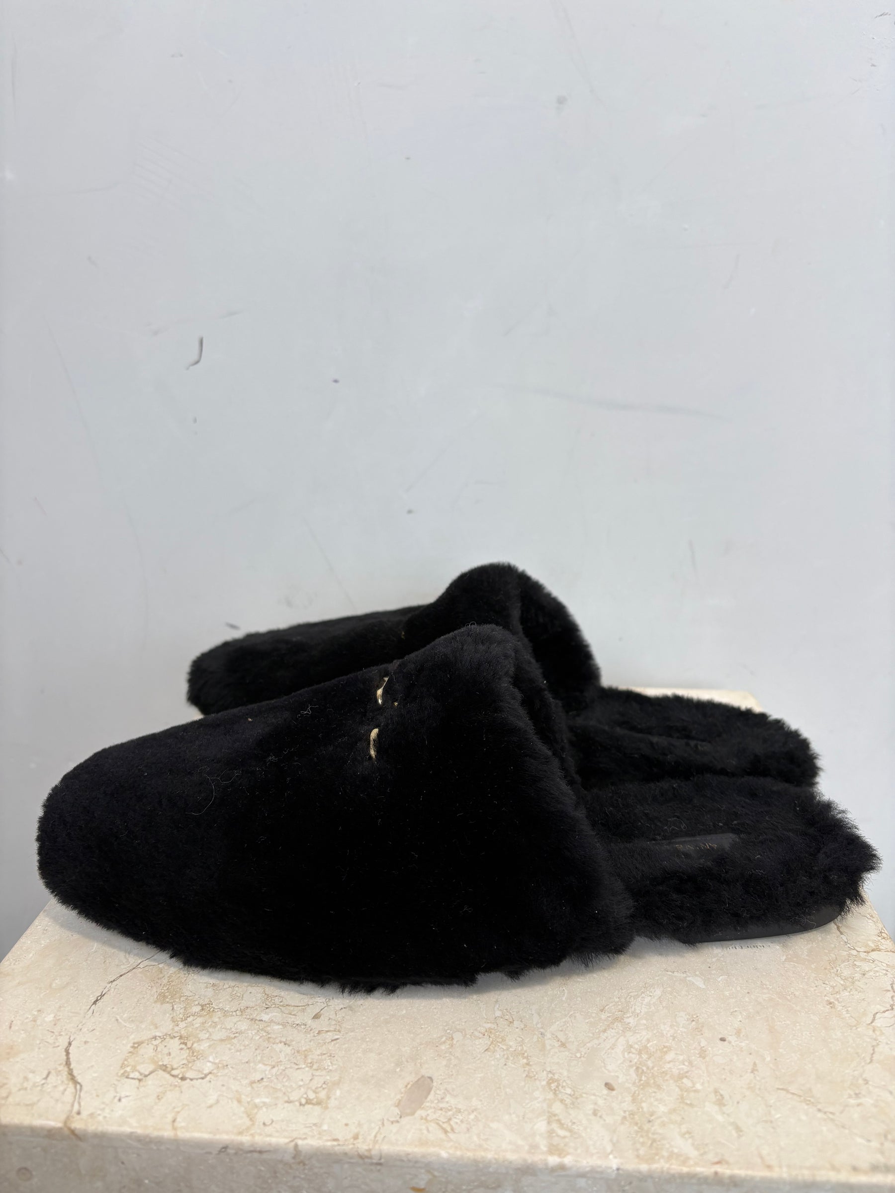 Anine Bing Black Shearling Link Slipper Mule, 41