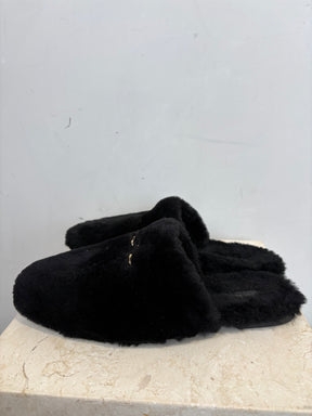 Anine Bing Black Shearling Link Slipper Mule, 41
