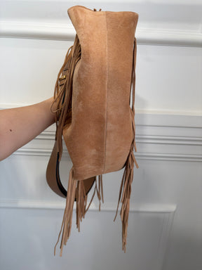 Jimmy Choo Toffee Suede Fringed Cinch Medium Bag