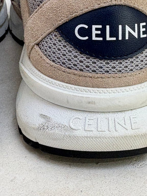 Celine Mesh and Calfskin Optic White Beige Navy Low Top Sneakers, 38