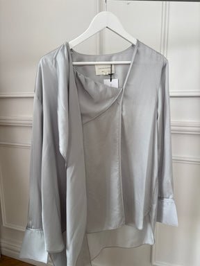 Viktoria & Woods Silver Satin Scarf Blouse (3) and Pant (4) Set