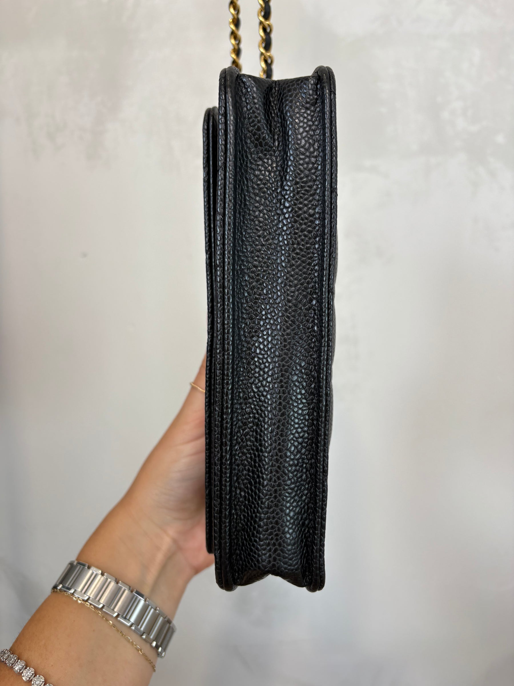 Chanel Caviar Leather Wallet On Chain Black Gold Hardware