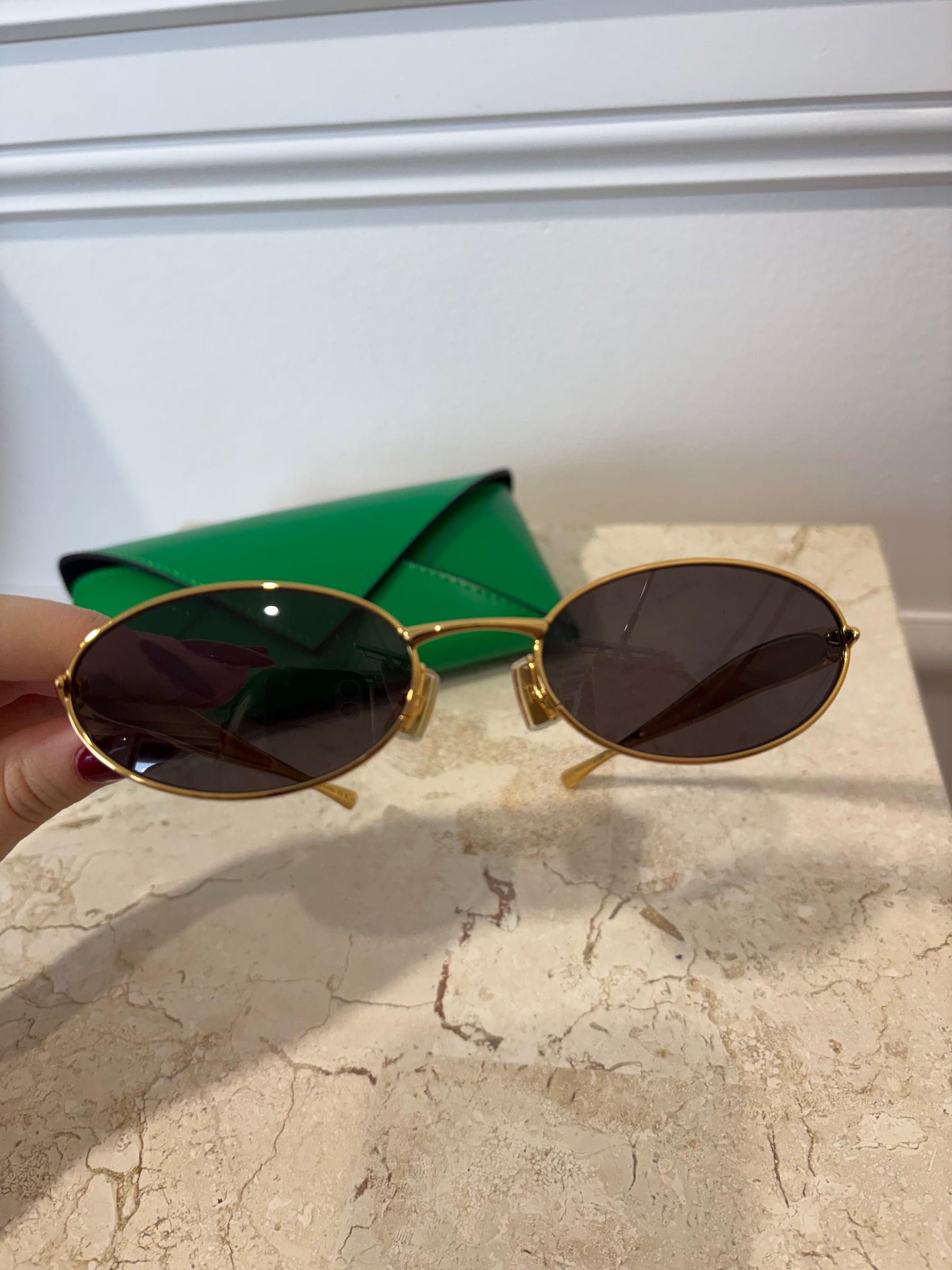 Bottega Veneta Gold Sardine Oval Sunglasses