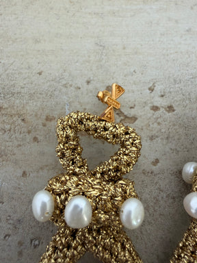 Lucy Folk Gold Metallic Crochet Triangle Drop Earrings