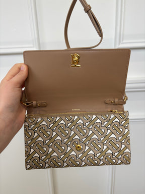 Burberry Khaki and White Monogram Logo Crossbody Wallet