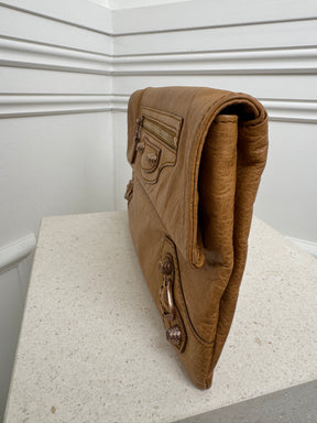 Balenciaga City Clutch In Camel
