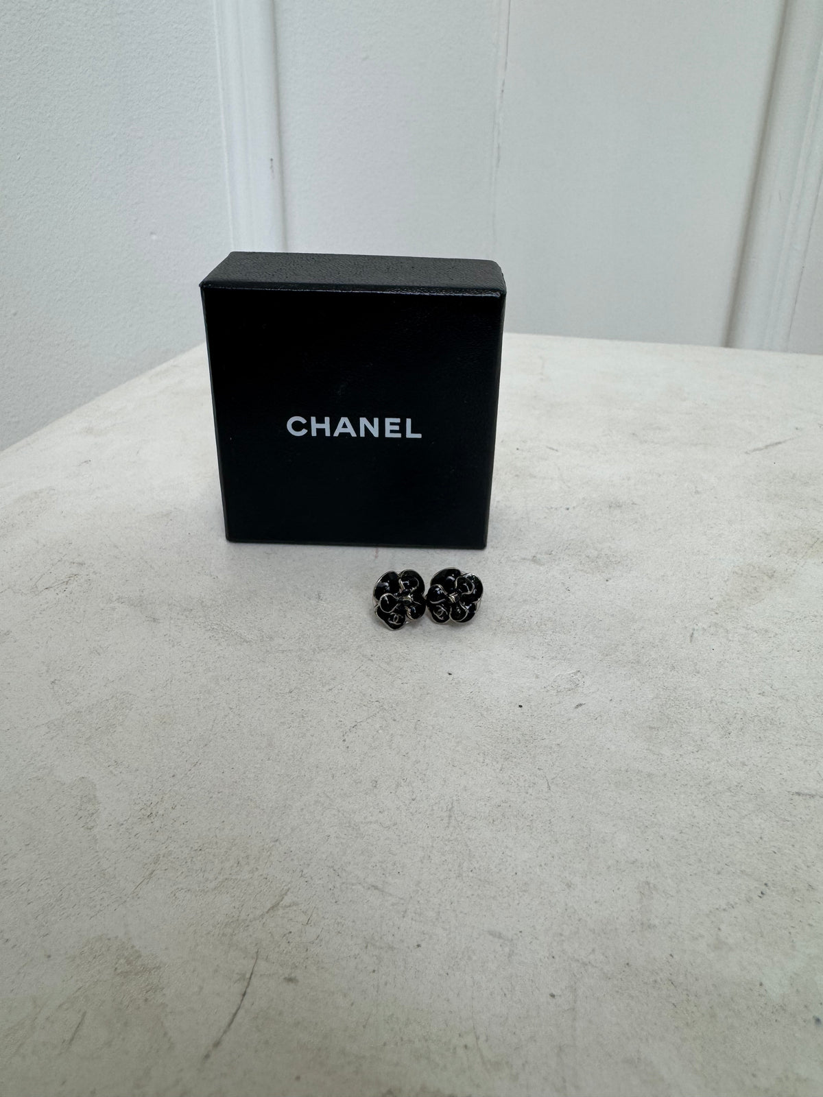 Chanel Camelia Stud Earrings Black