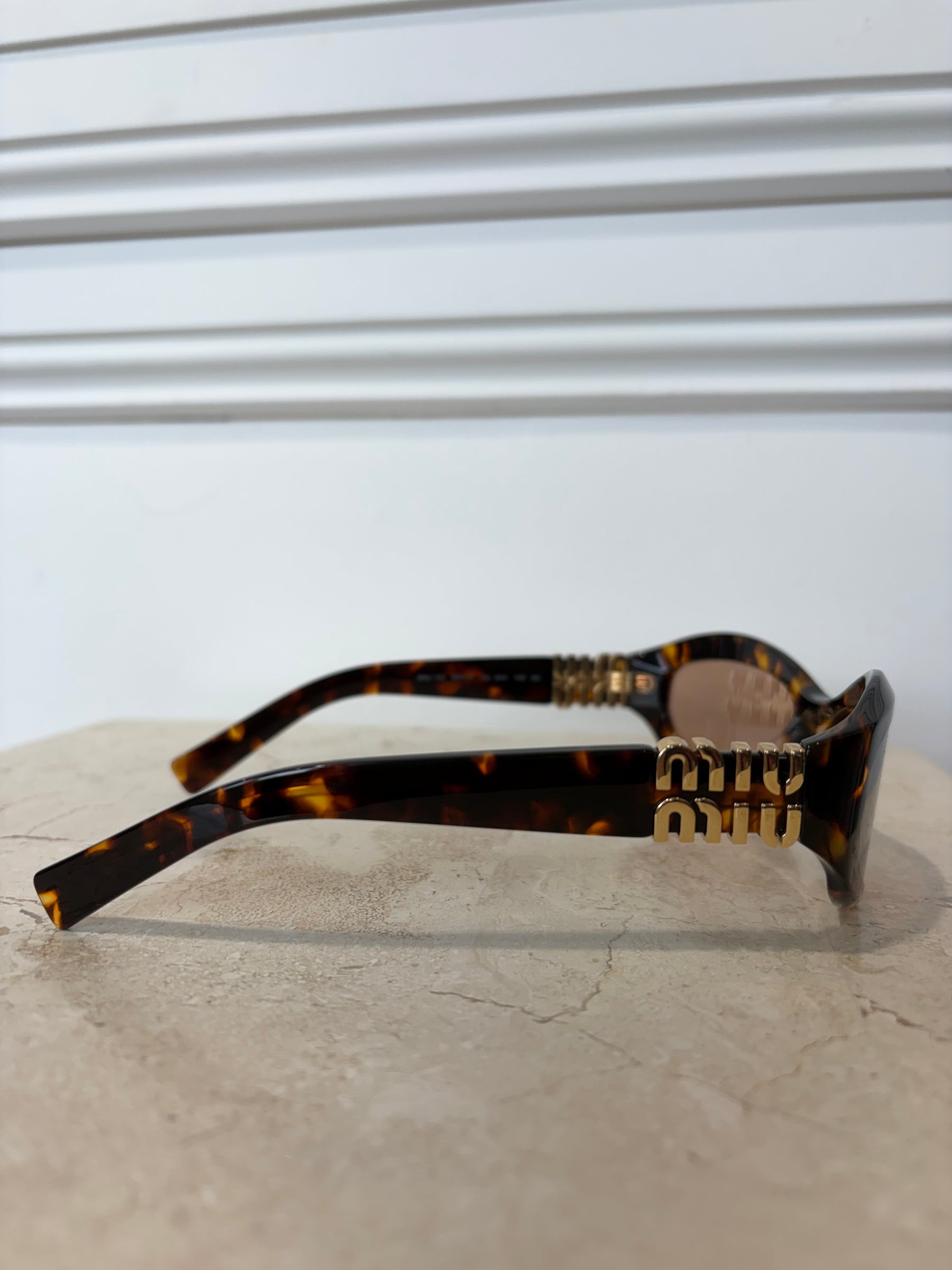 Miu Miu Tortoiseshell Oval Logo Sunglasses