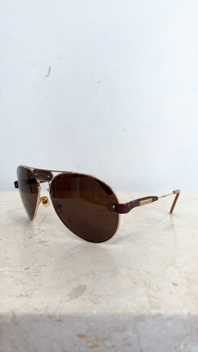 Chloé Gold and Leather Logo Arm Aviator Sungalsses