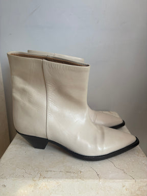 Isabel Marant Cream Leather Pointed ANkle Boot, 39