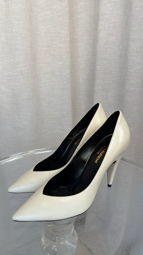 Saint Laurent Cream Leather Pointed Pumps, 37