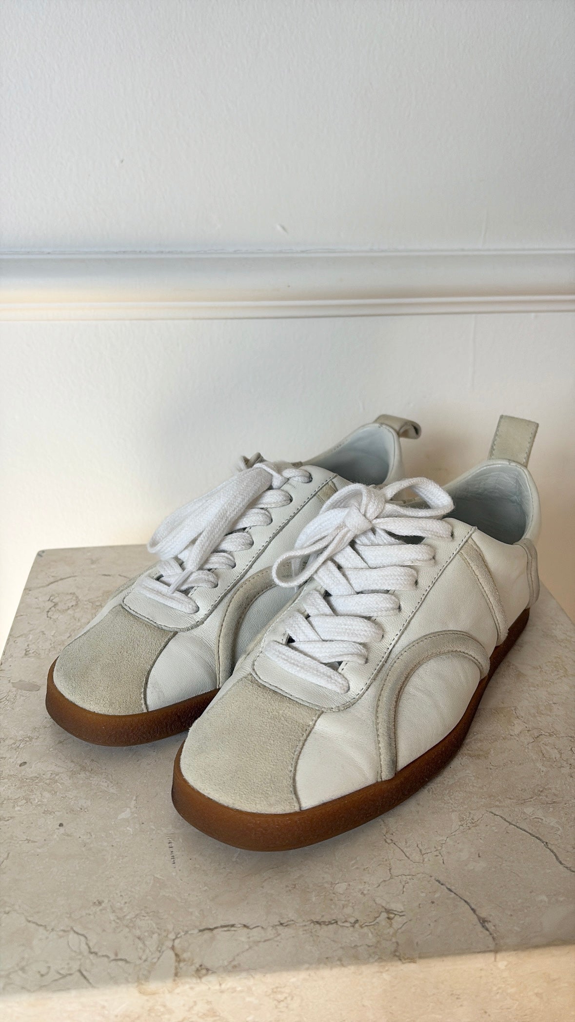 Totême White Leather and Suede Logo Sneakers, 36