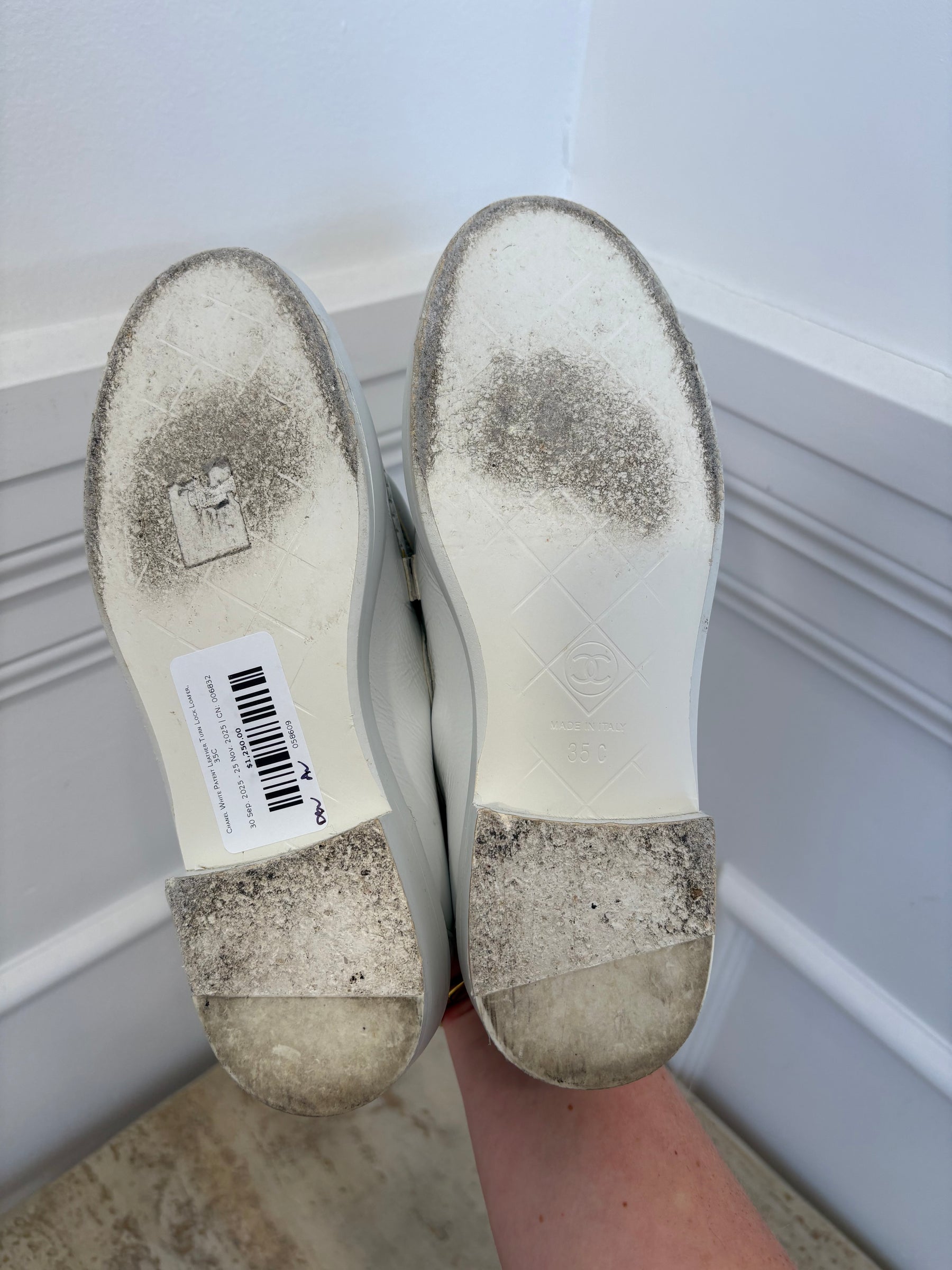 Chanel White Patent Leather Turn Lock Loafer, 35C