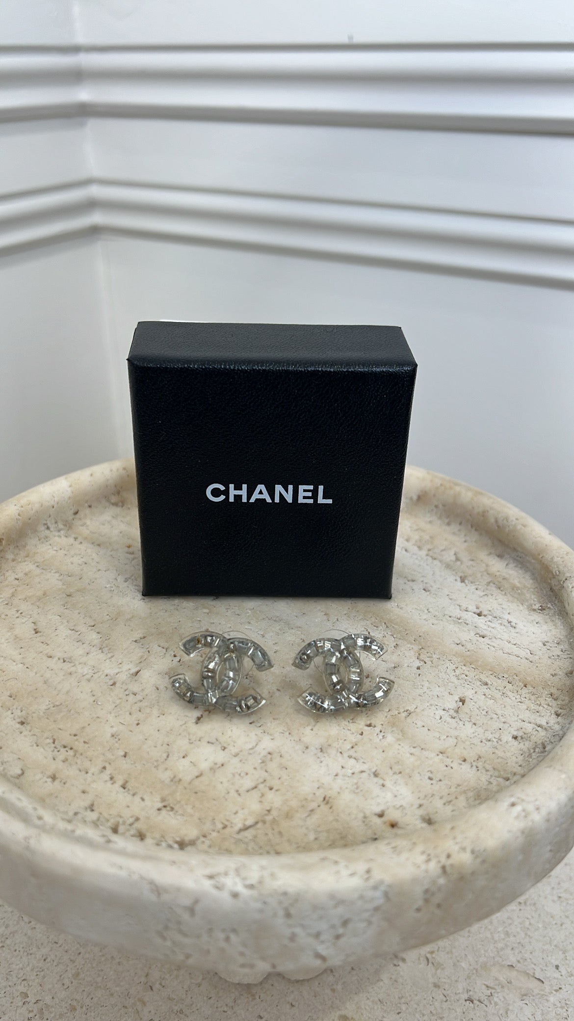 Chanel Clear Resin Beaded CC Logo Earrings