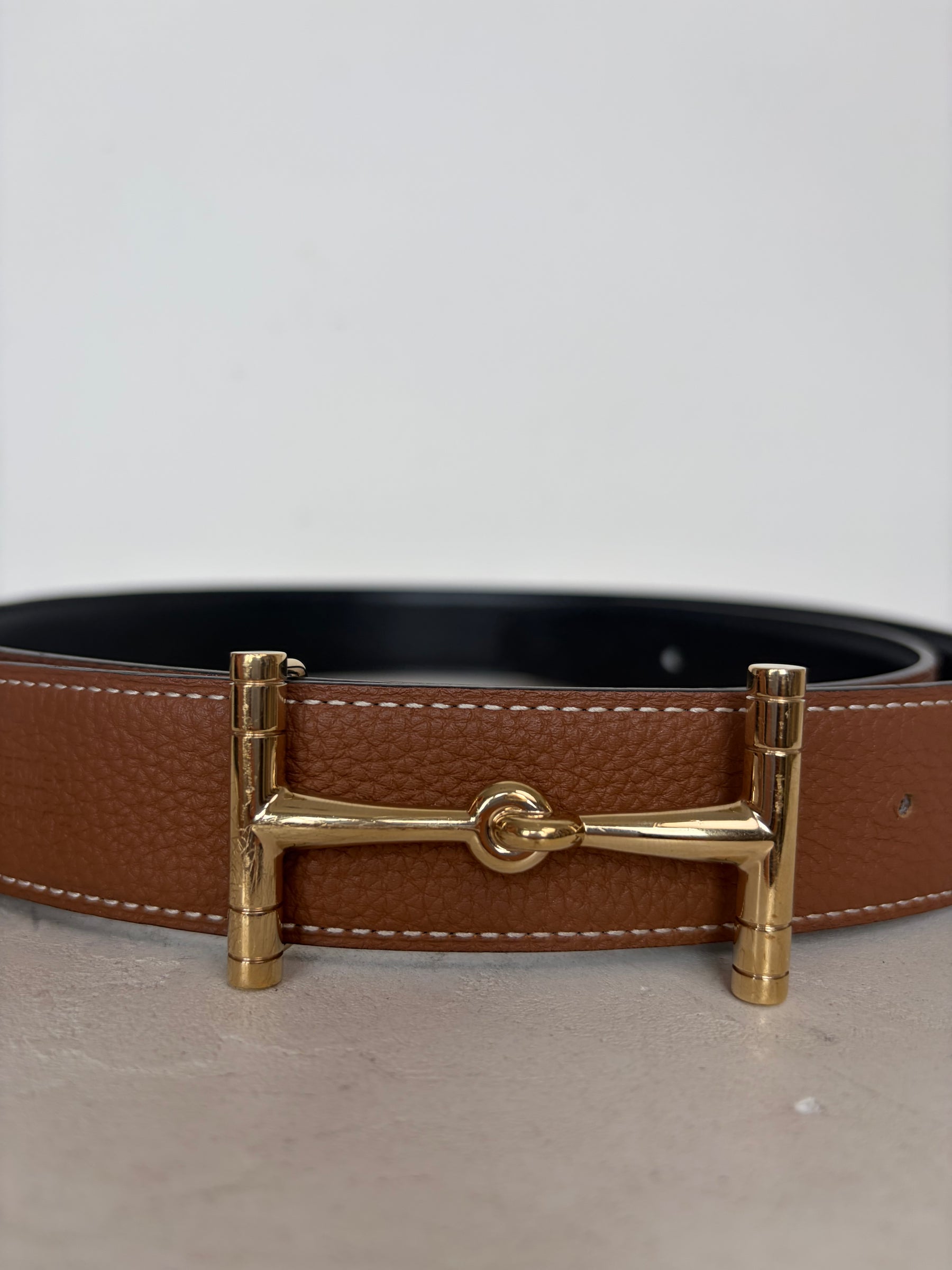 Hermès Reversible 38mm Hippique Belt In Togo Box Leather Tan Black, 92 cm