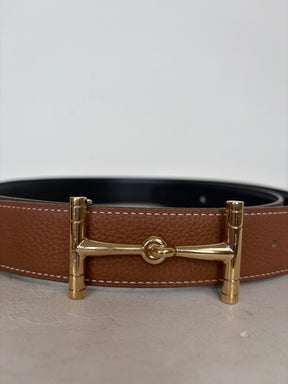 Hermès Reversible 38mm Hippique Belt In Togo Box Leather Tan Black, 92 cm
