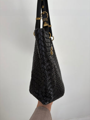 Bottega Veneta Black Intrecciato Leather Buckle Tote