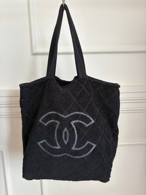 Chanel Black Terry Logo Tote and Towel SET