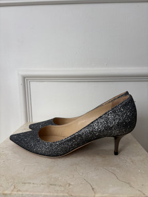 Jimmy Choo Anthracite Glitter Kitten Heels, 36