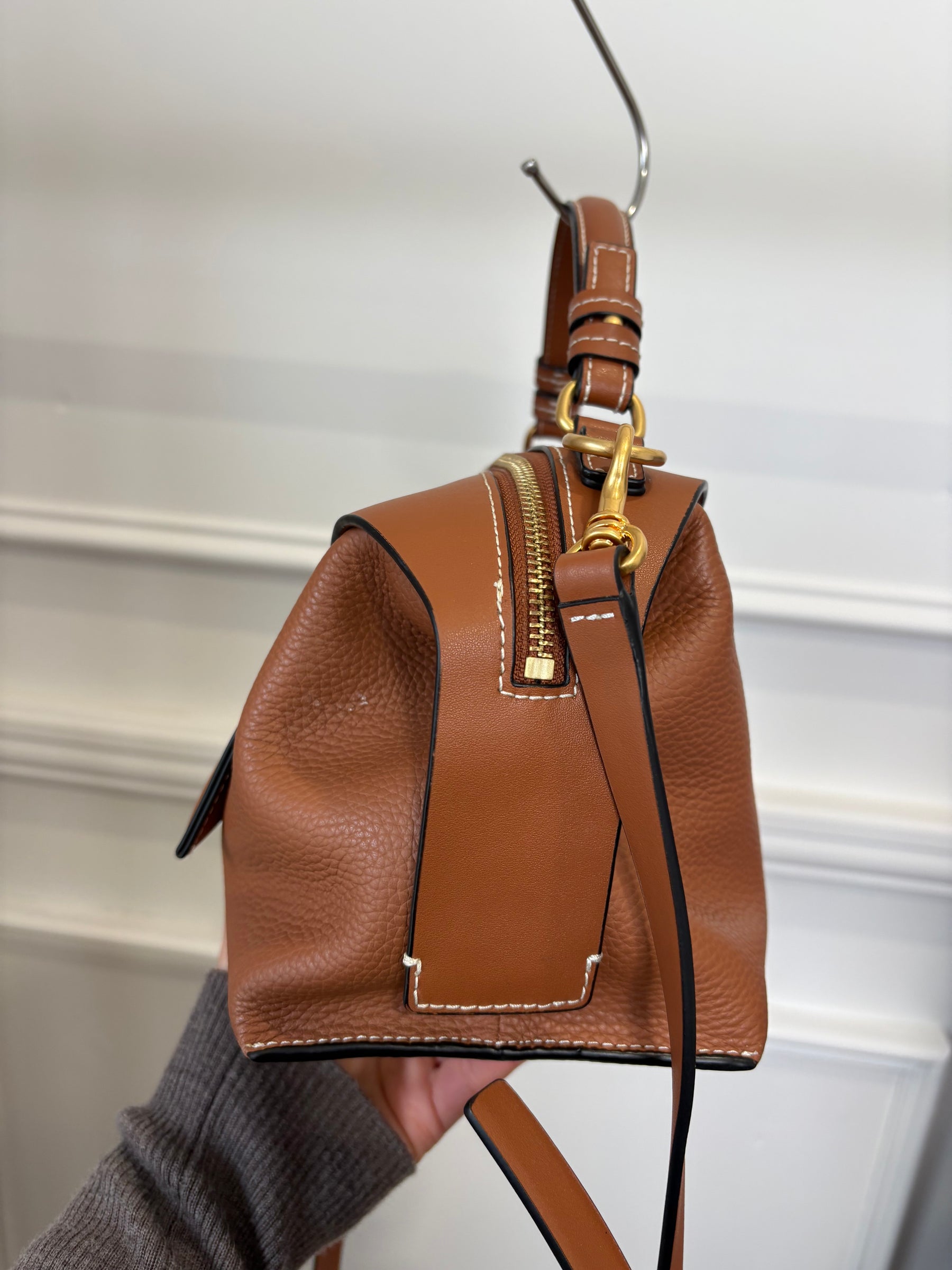 Oroton Tan Leather Top Handle Crossbody Bag