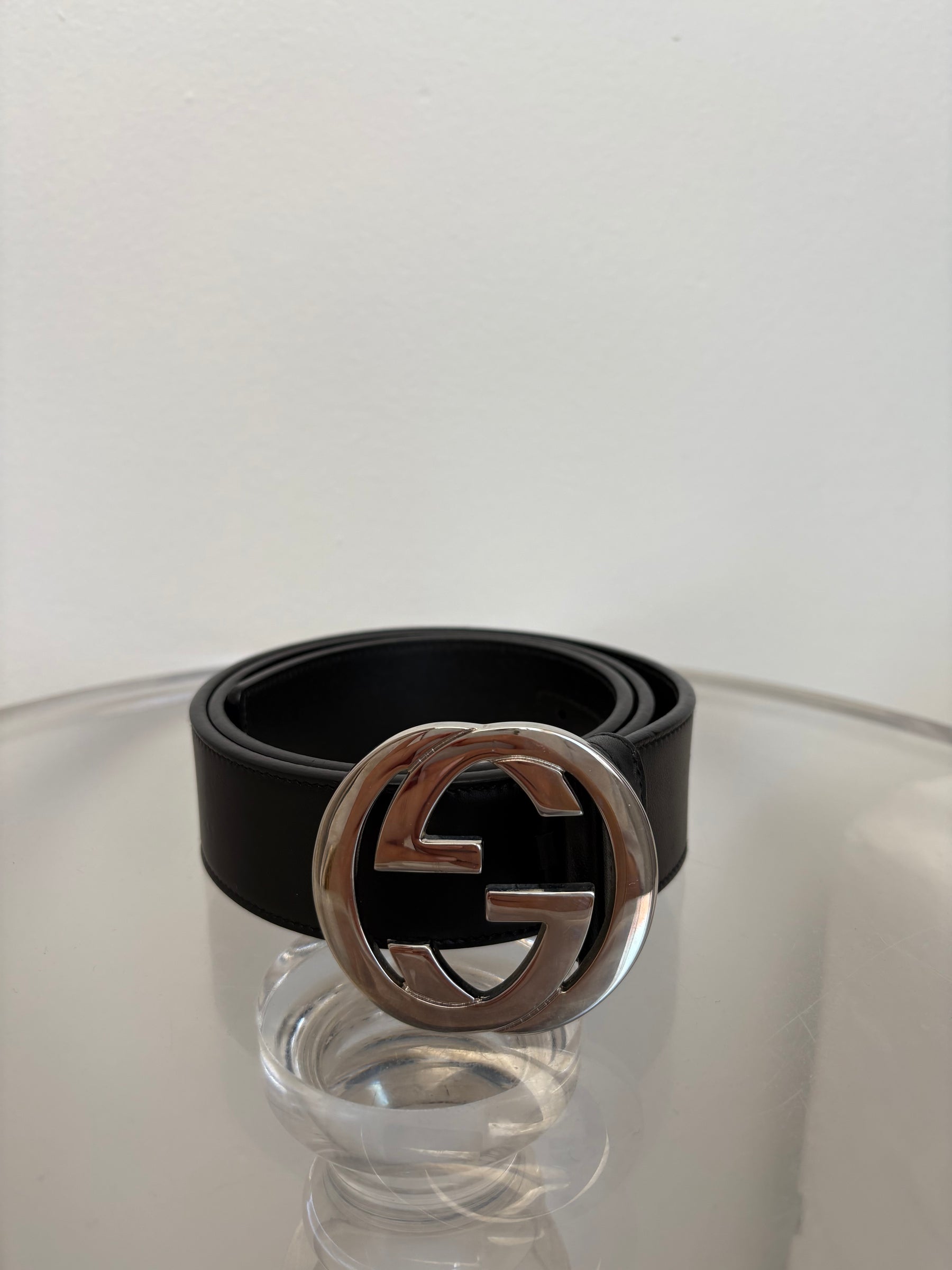 Gucci Silver Marmont GG Black Wide Leather Belt, 85-34