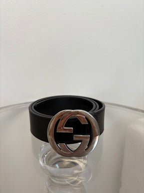 Gucci Silver Marmont GG Black Wide Leather Belt, 85-34