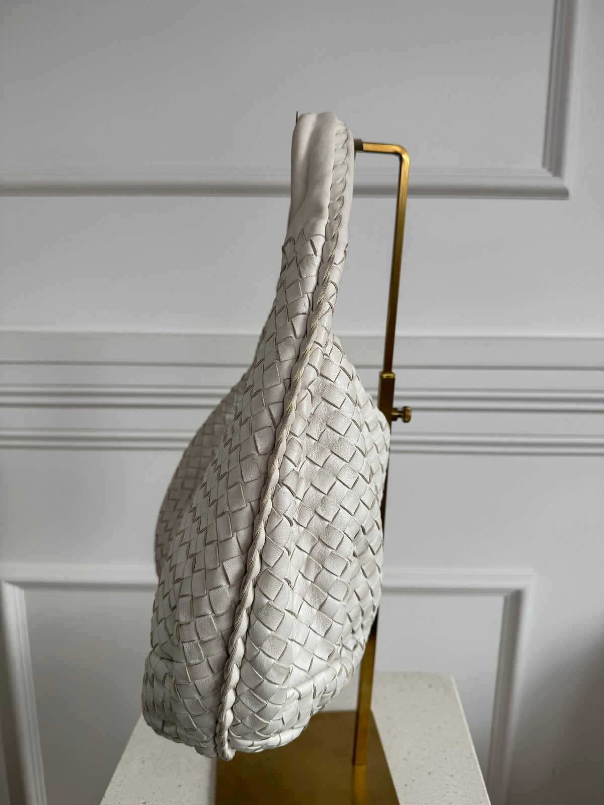 Bottega Veneta White Intrecciato Leather Small Shoulder Bag