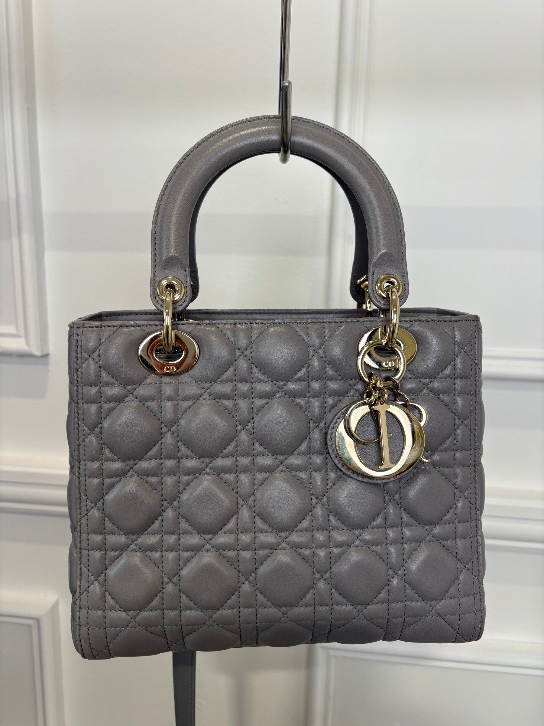Dior Grey Cannage Quilted Medium Lady Dior