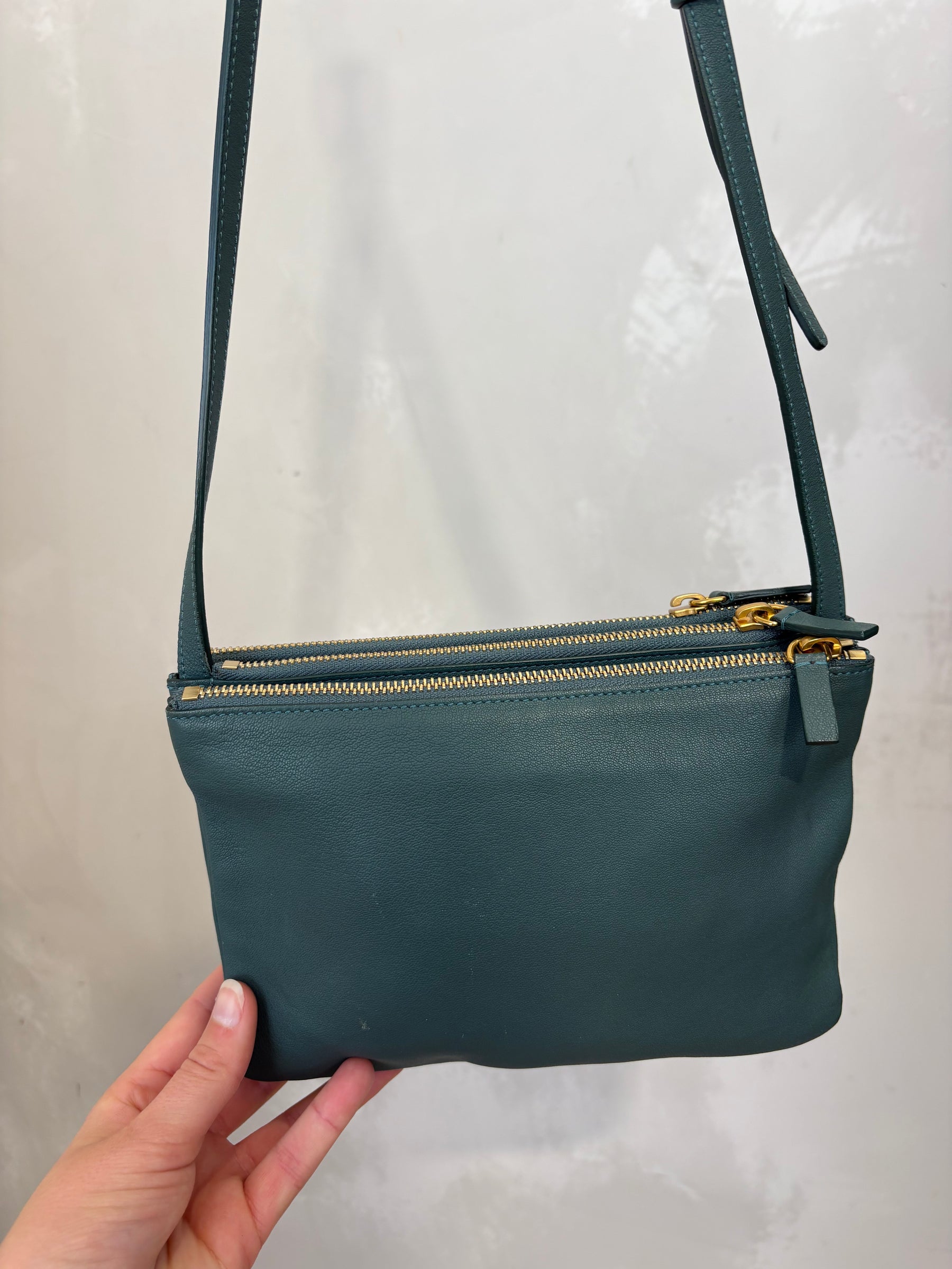 Celine Trio Leather Cross Body Bag Green