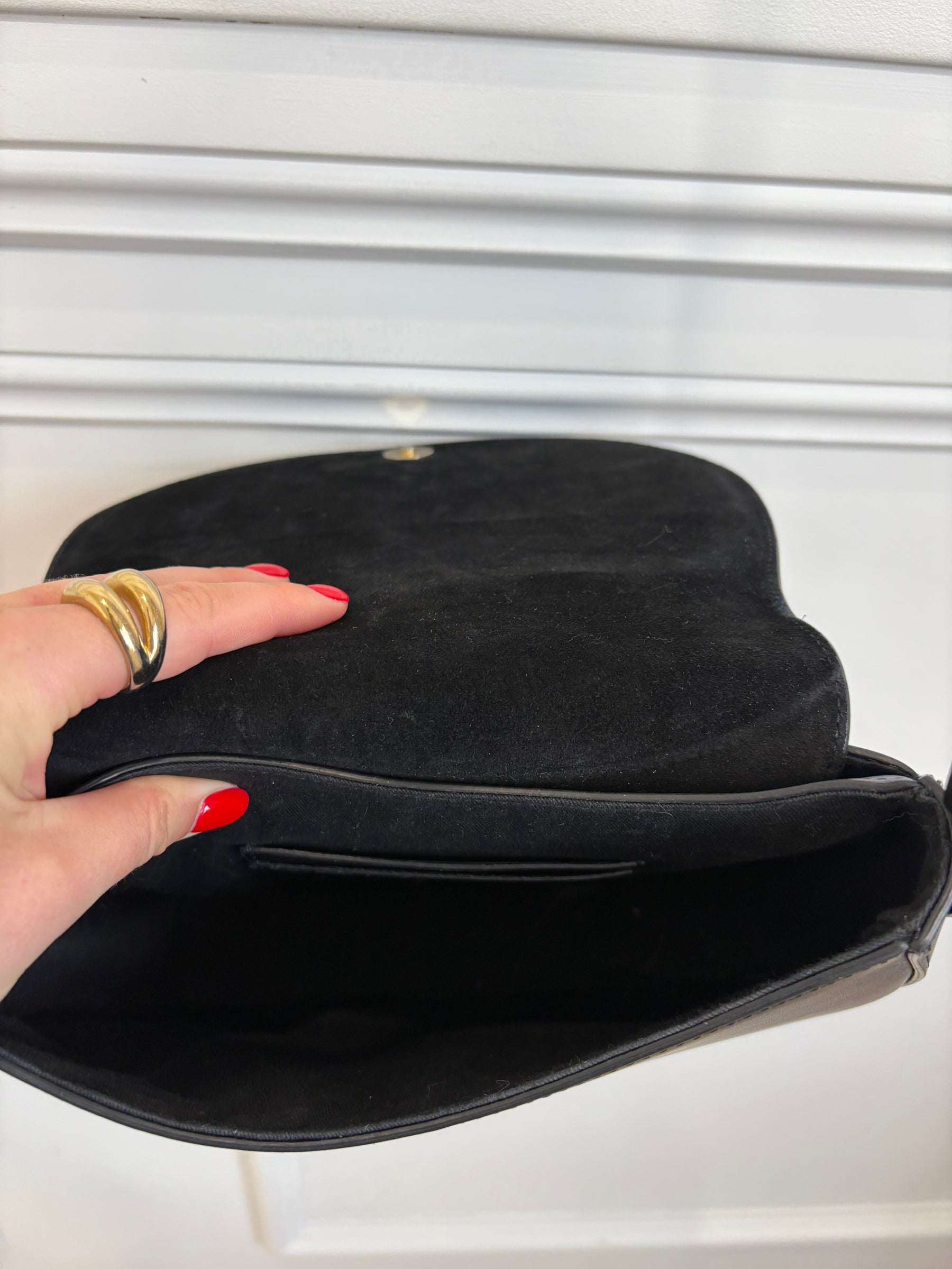 Little Liffner Black Leather Saddle Flap Bag