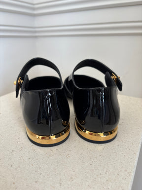Chanel Black Quilted and Patent Leather Turn Lock Mary Janes, 38 C