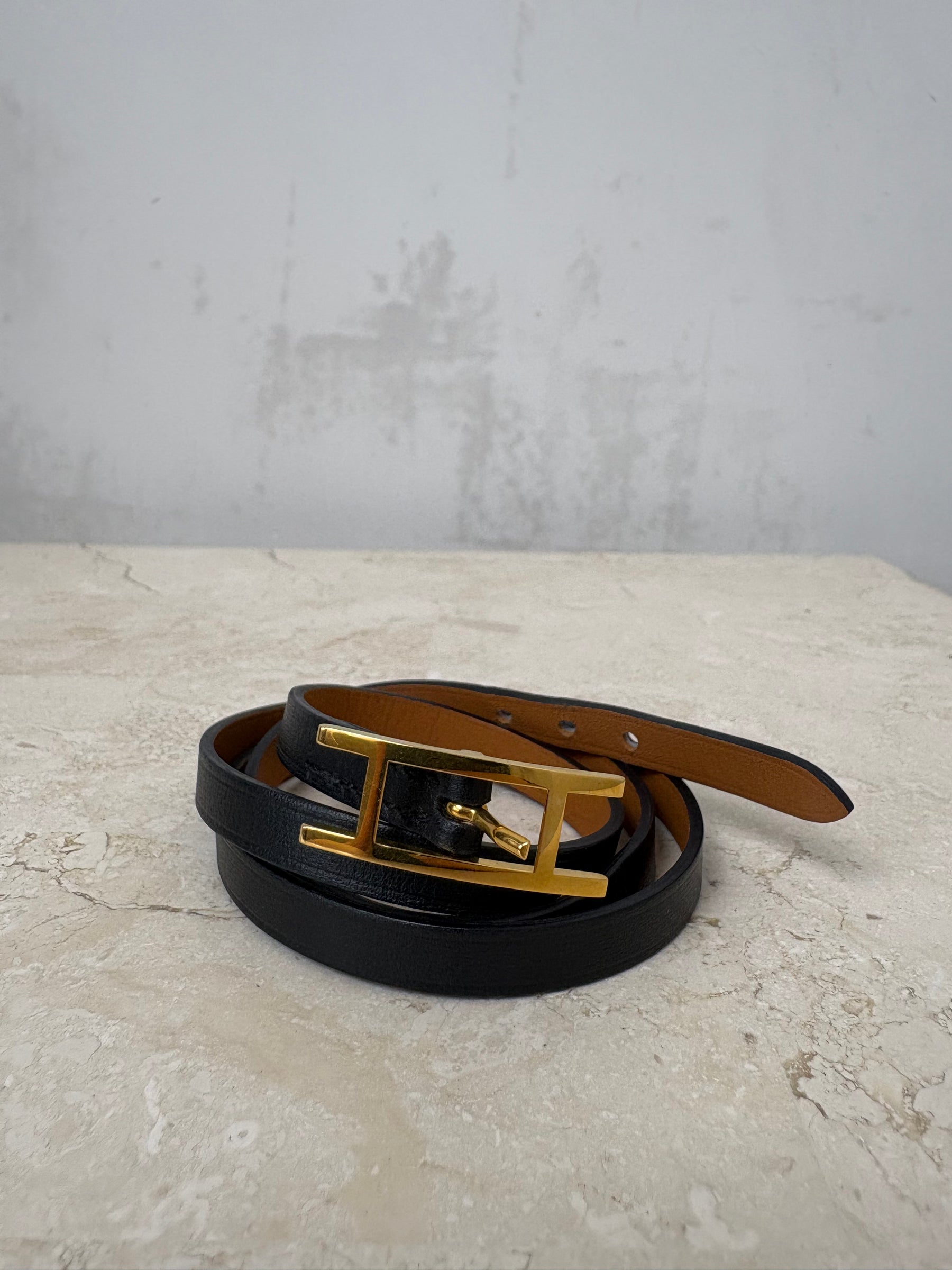 Hermès Black Leather Behapi Wrap Bracelet