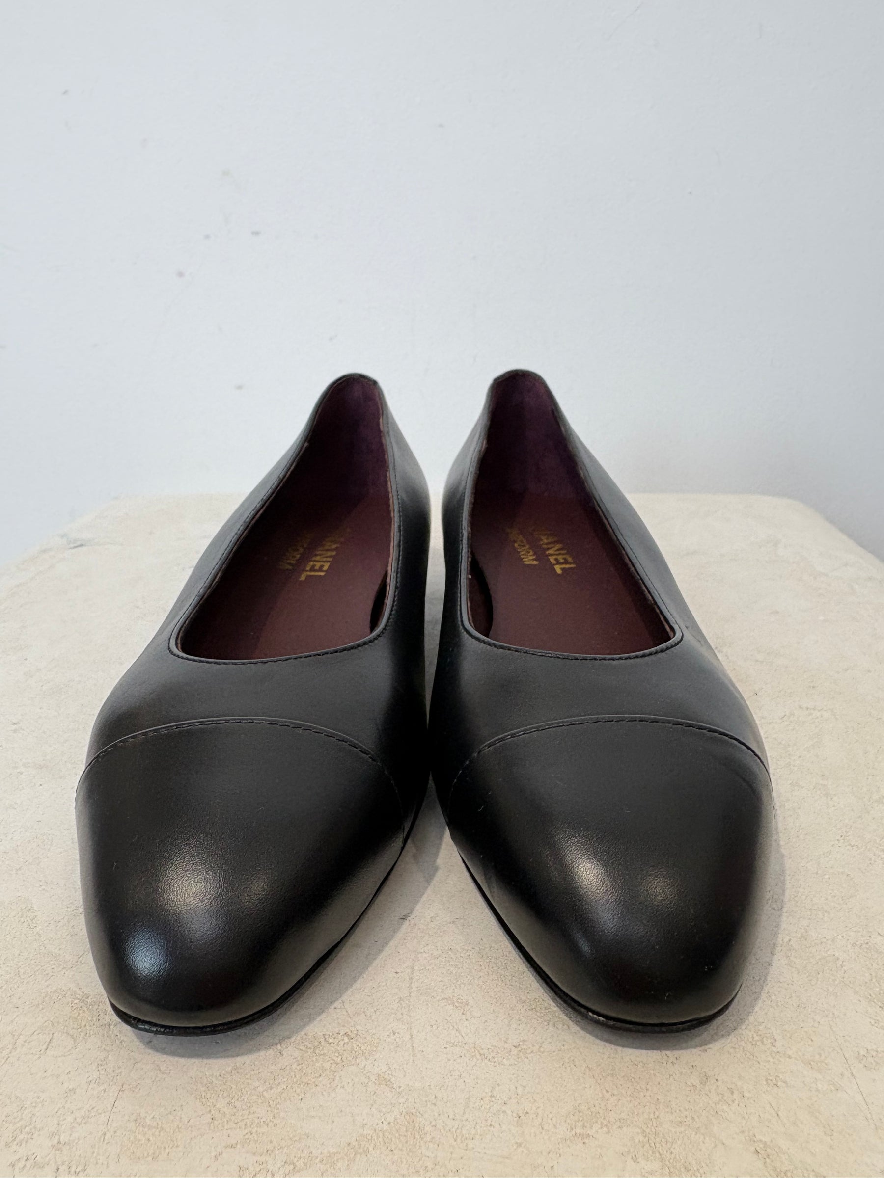 Chanel Uniform Black Leather Flats, 36