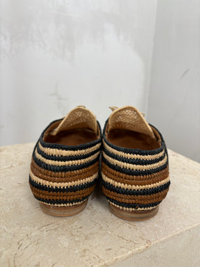 Gabriella Hearst Natural and Black Raffia Boat Shoes, 40.5
